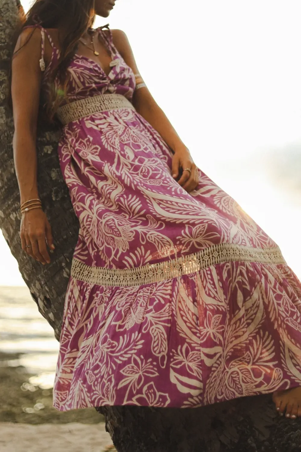 Purple And White Paisley Print Maxi Dress