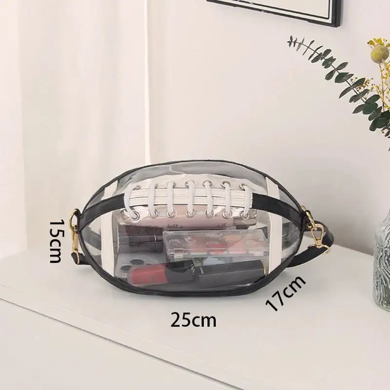 Clear Football Shaped Crossbody Bag Transparent PVC Stadium Approved Game Day Bag with Adjustable Strap Summer