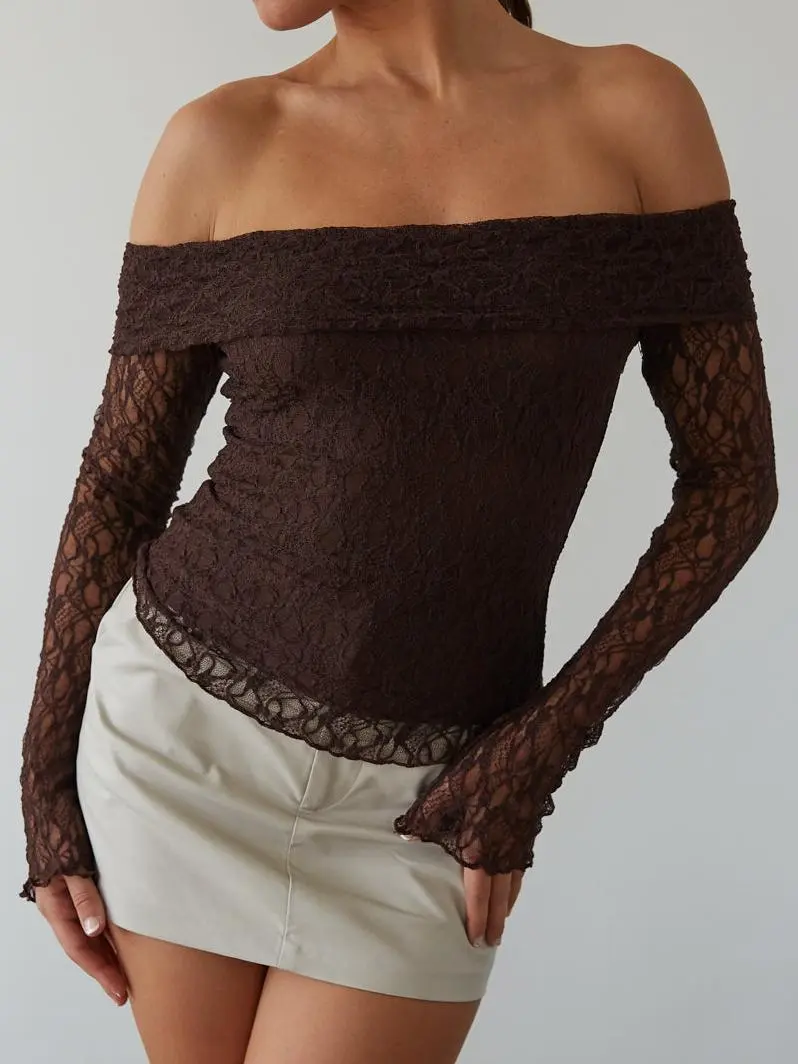 Off The Shoulder Lace Long Sleeve Top