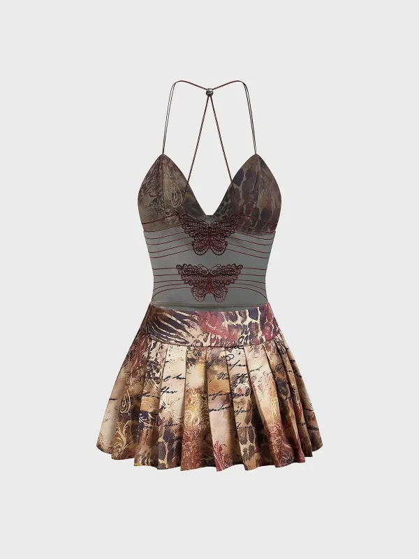 Backless Spaghetti Floral Sleeveless Short Dress