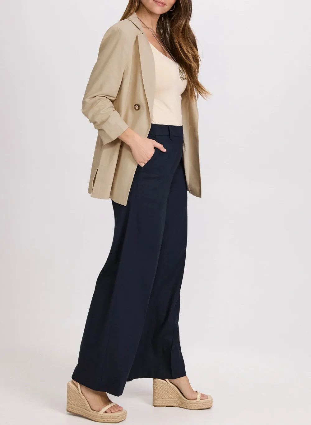 Solid Color Buttoned Pants