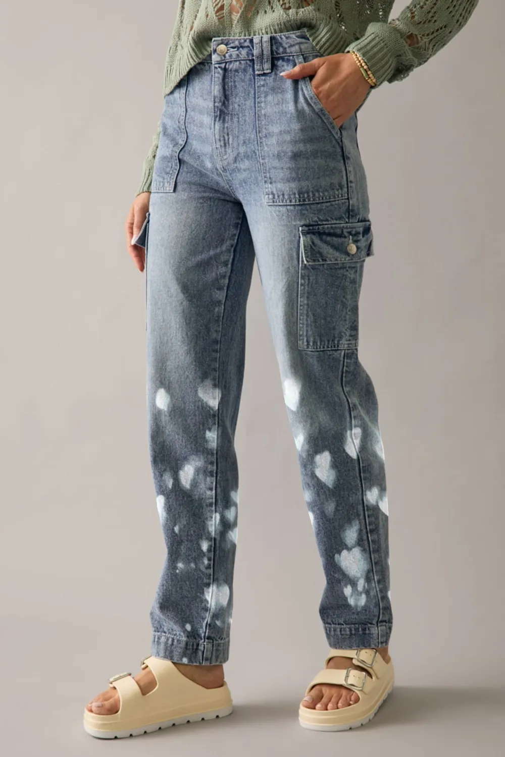 Jen Mid Rise Straight Leg Cargo Denim Jeans