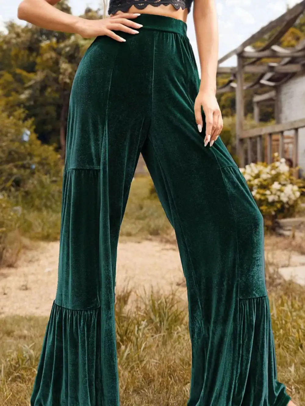 Velvet High Waist Wide Leg Pants