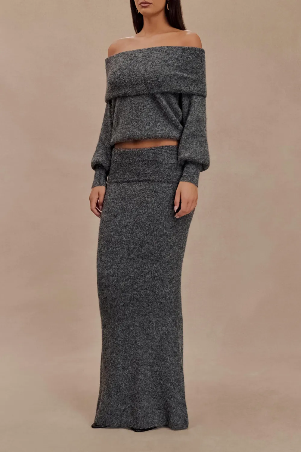 Knit Maxi Skirt With Overlay