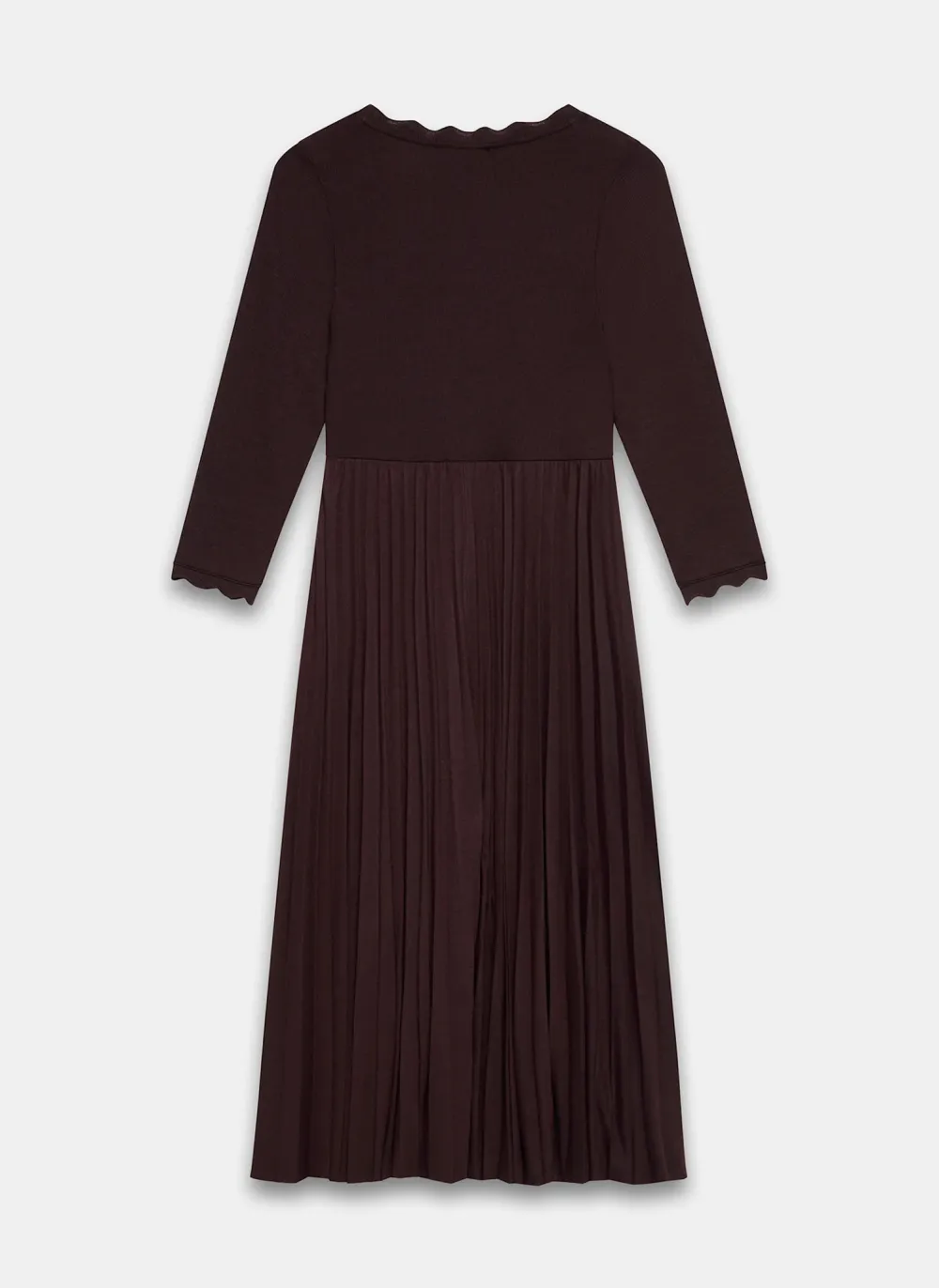 Casual Style Burgundy Scallop Trim Midi Dress