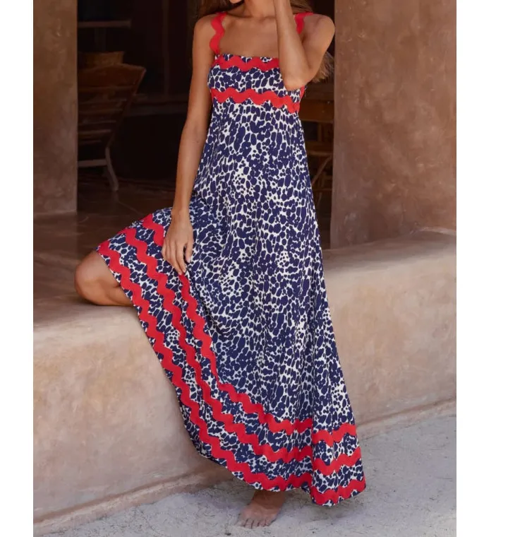 Relaxed Printed Square Neck Wide Strap Maxi Dress