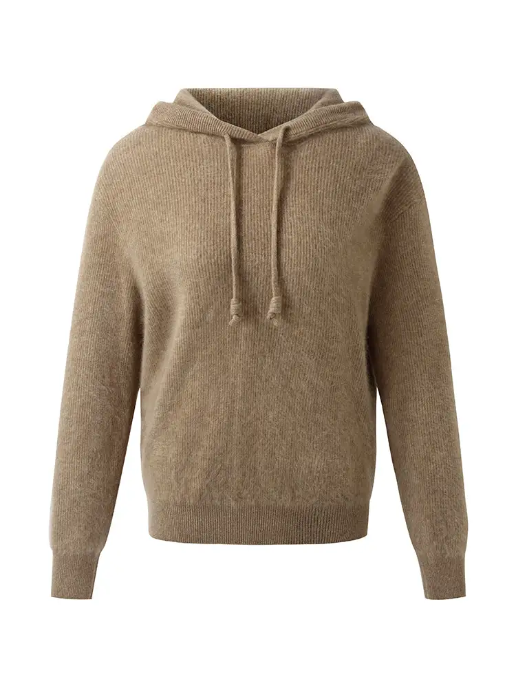 100% Brushed Cashmere Women Hooded Sweater