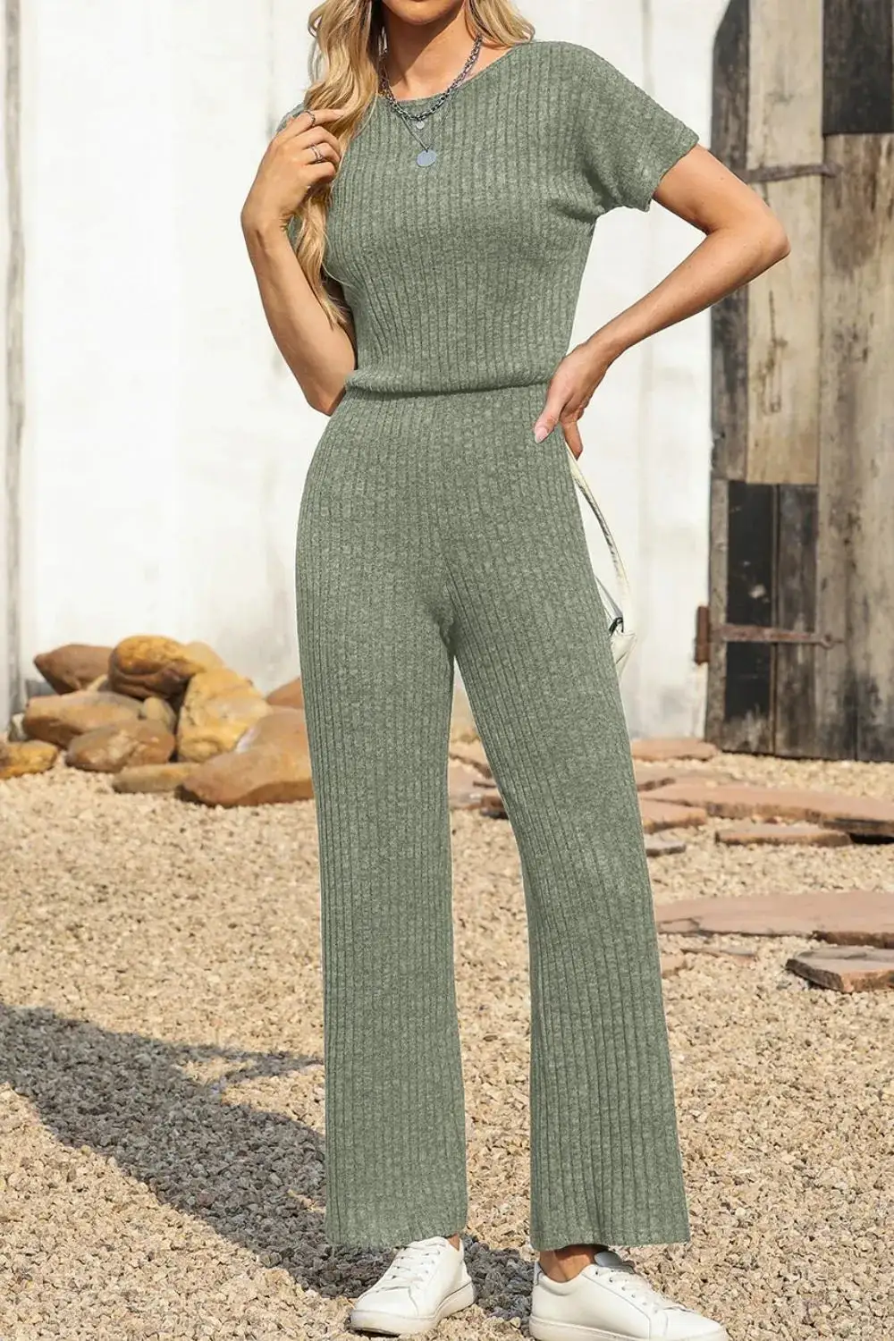 Everyday Ribbed Wide Leg Jumpsuit