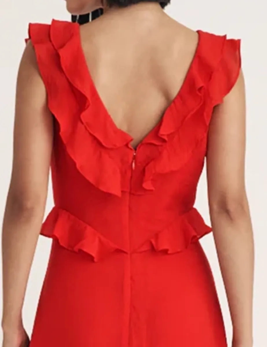 Red Ruffle Violetta Midi Dress