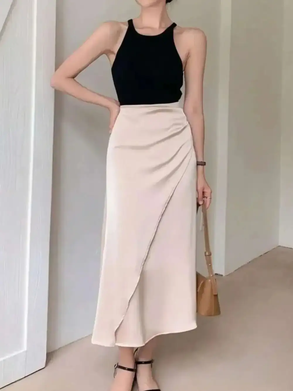 Asymmetric Wrap Midi Skirt