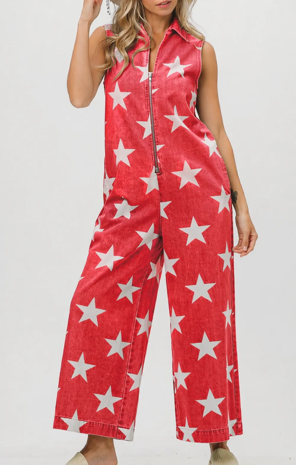 Star Pattern Sleeveless Romper