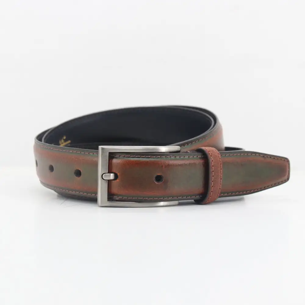 Burnished Metal Buckle Leather Belt
