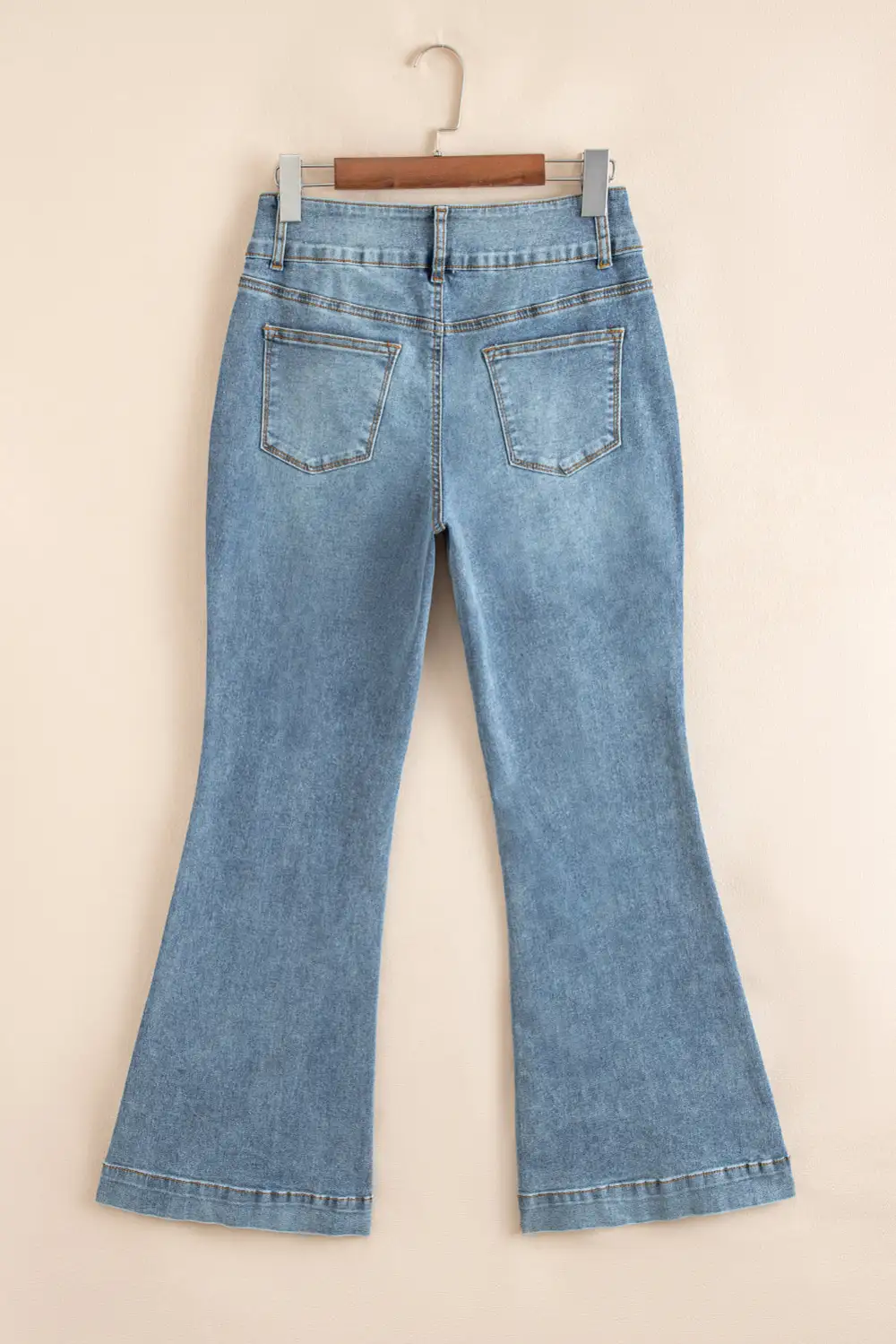 Button High Waist Piping Trim Bootcut Jeans