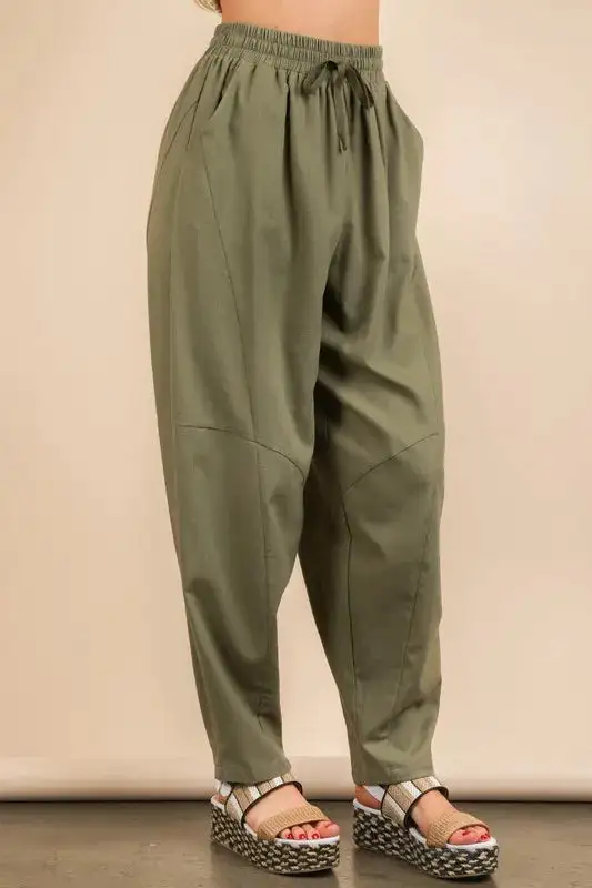 Relaxed Solid Barrel Comfy Woven Pants
