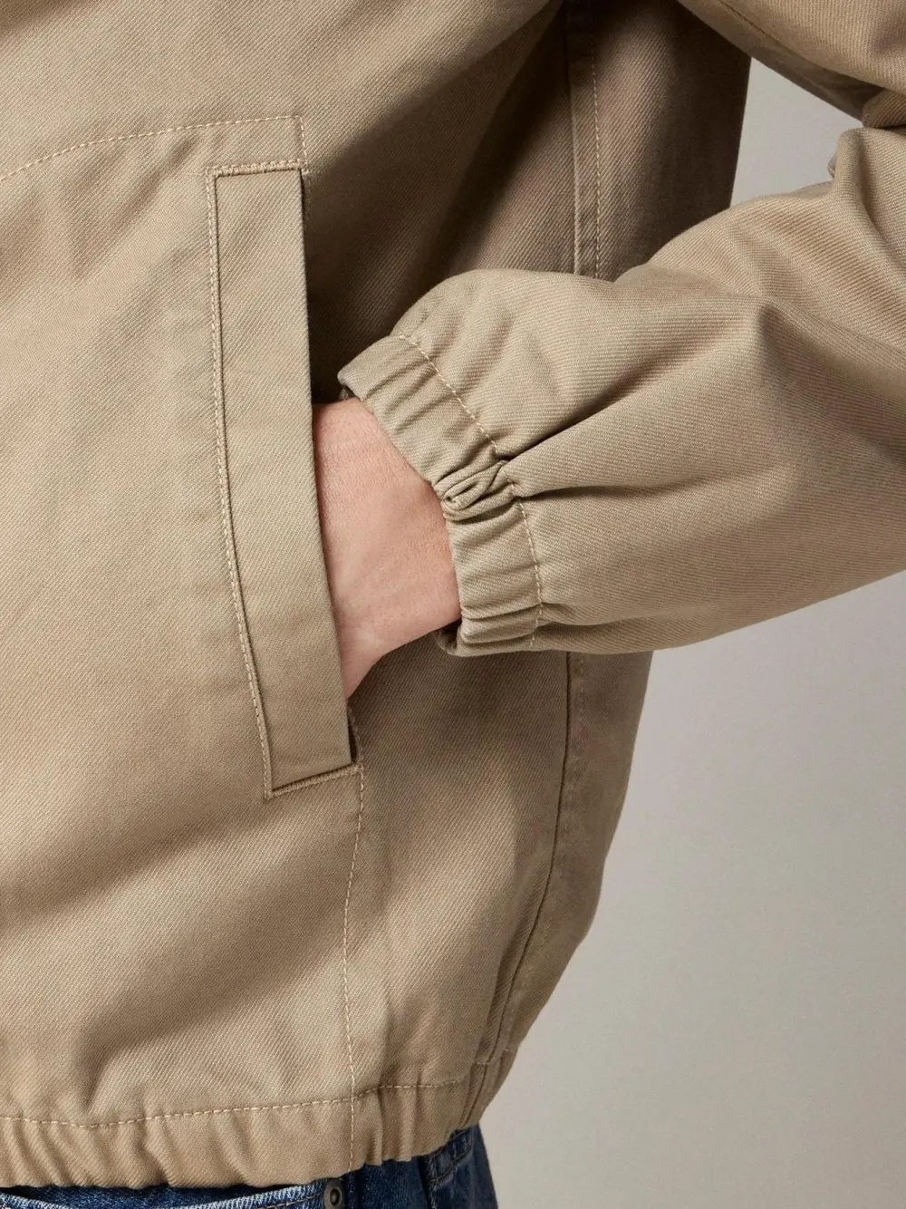 Khaki Zip Front Twill Jacket