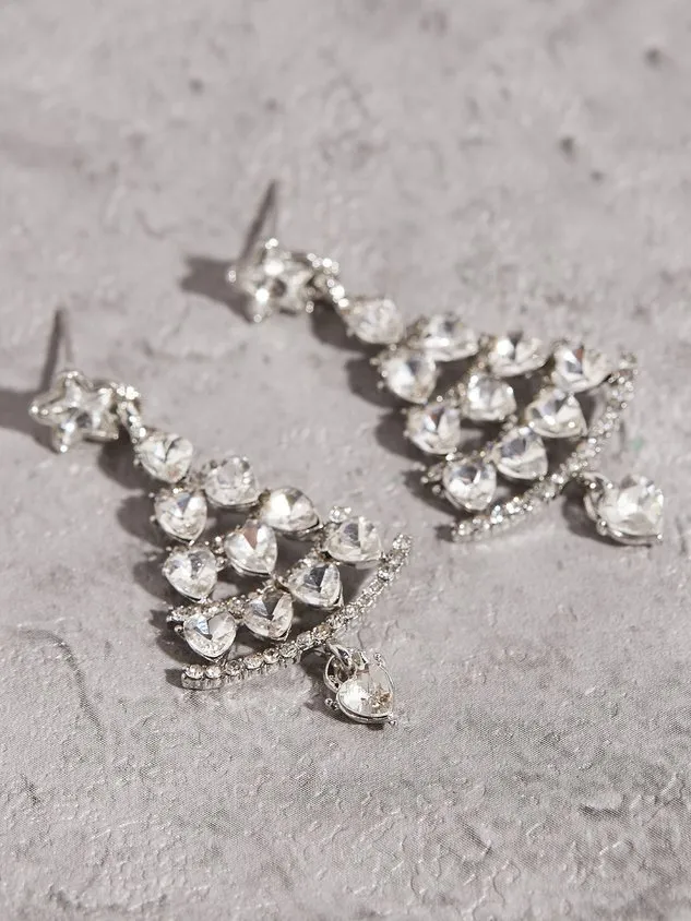 Banquet Party Silver Diamond Heart Earrings Christmas Tree Pattern Jewelry