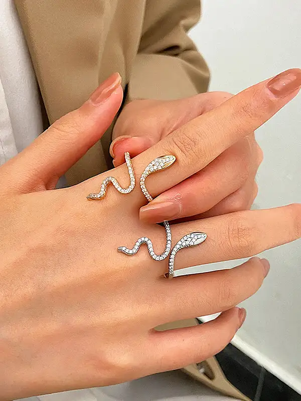 Rhinestone Snake Motif Ring