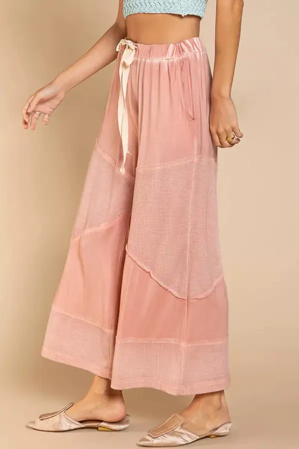 Relaxed Elastic Waistband Wide Leg Pants With Drawstring