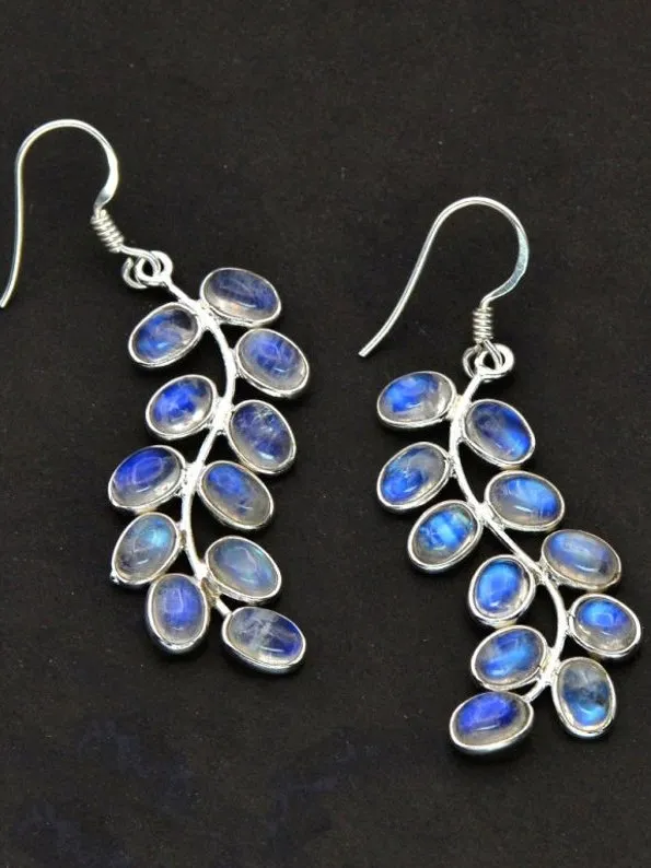 Ethnic Opal Moonstone Leaf Shape Earrings Boho Vintage Jewelry