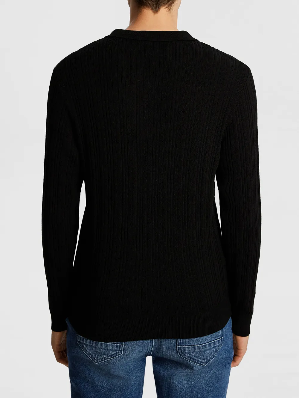 Black Long Sleeve Ribbed Polo Shirt