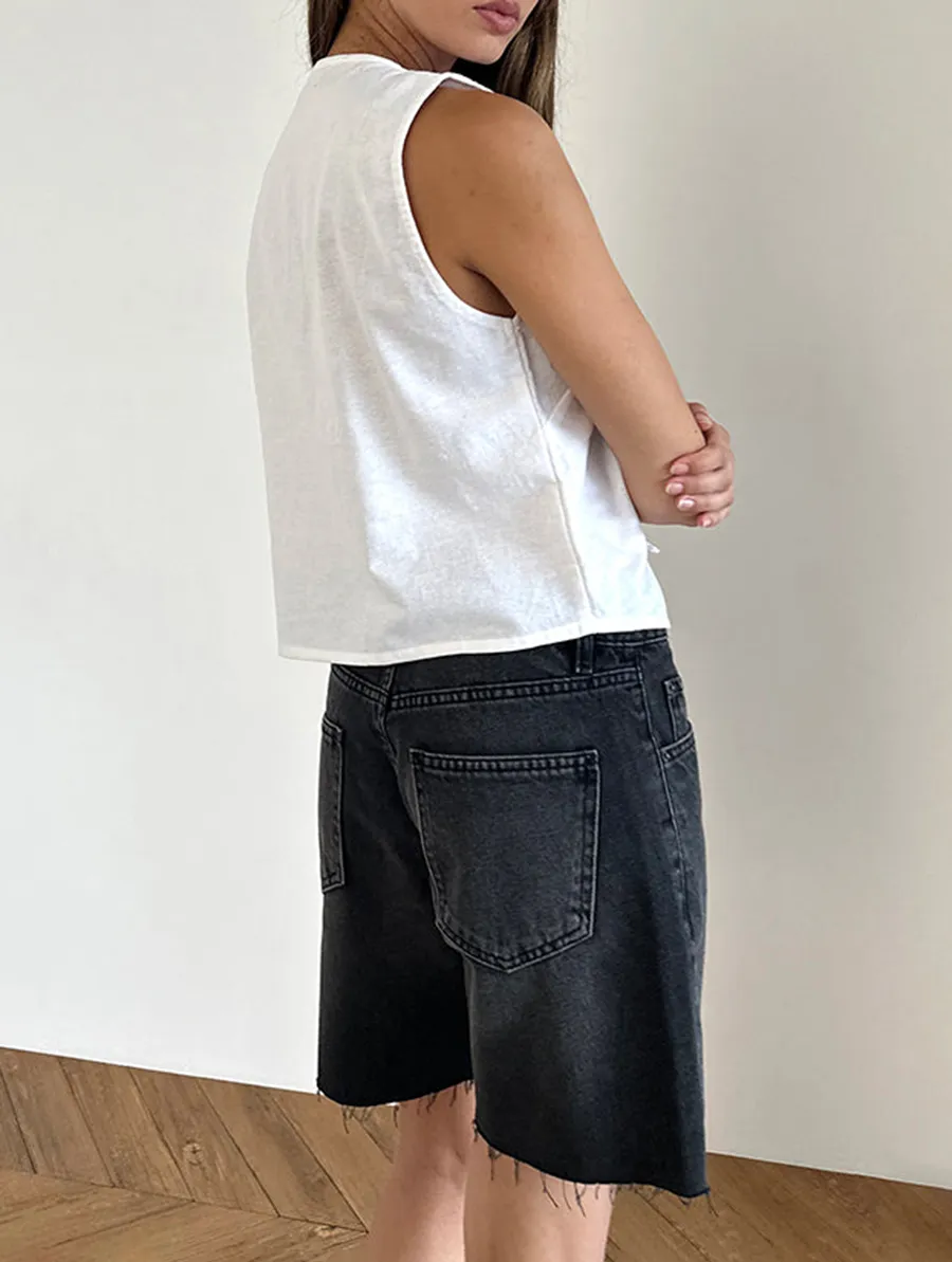Off White Tie Front Top