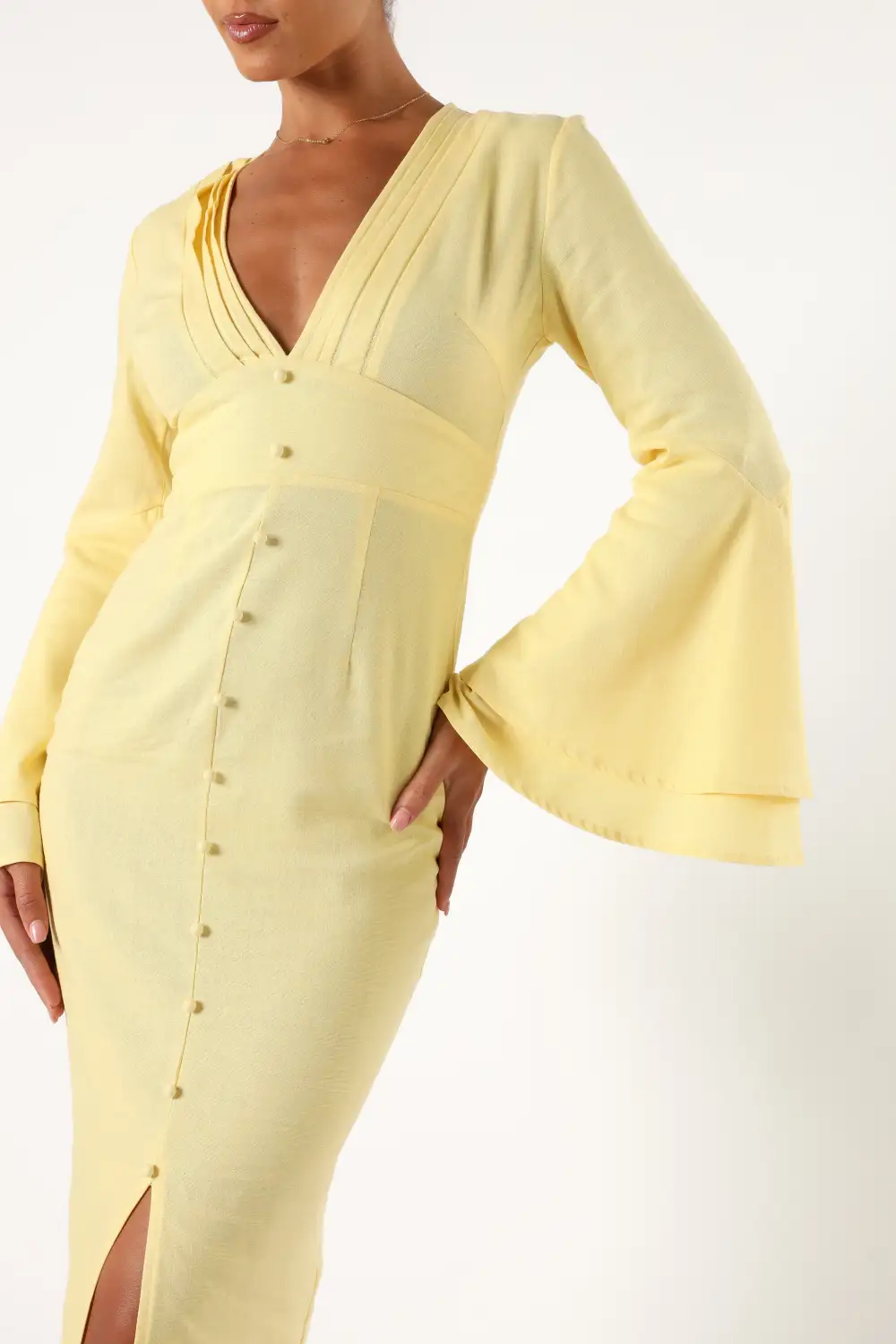 Vela Long Sleeve Midi Dress - Lemon