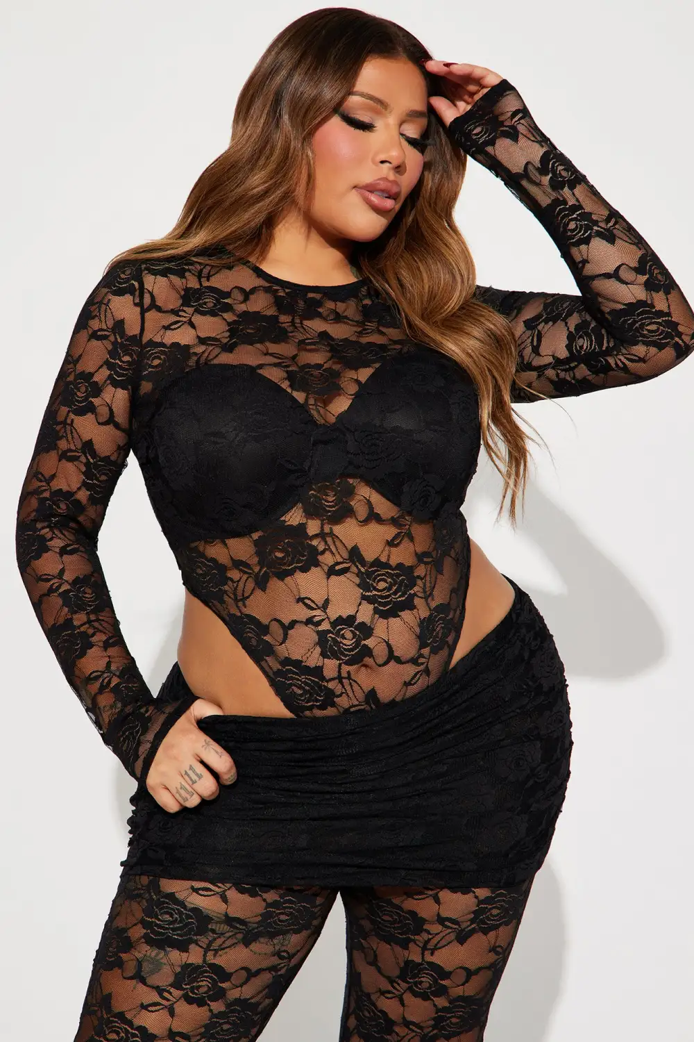 Think It Over Lace Pant Set - Black