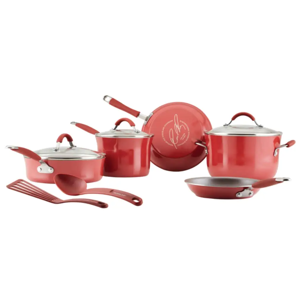 (Store Closing Sale) 10 Piece Red Porcelain Enamel Cookware Set