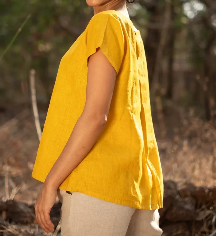 Mustard Linen Boat-Neck Top