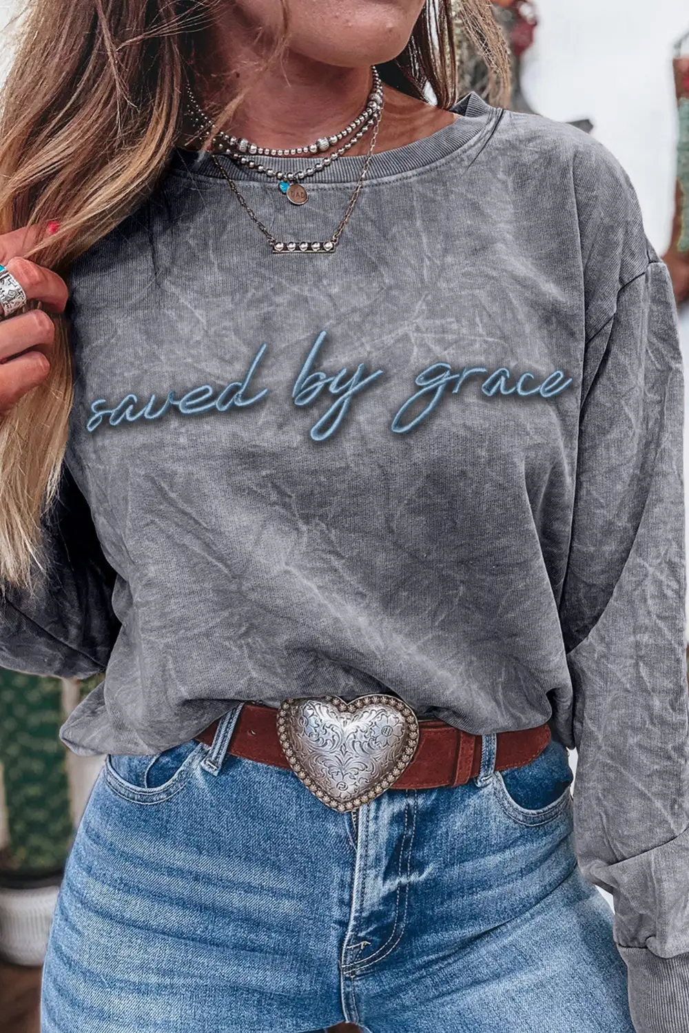 Relaxed Embroidered Mineral Wash Letter Graphic Sweatshirt