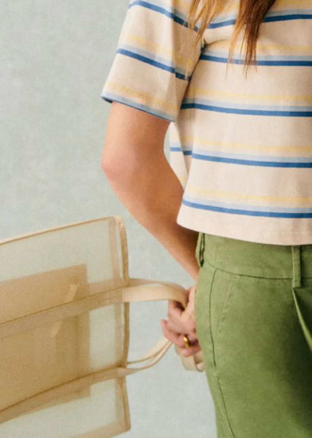 Striped Short Sleeve Cropped Organic Cotton T-Shirt