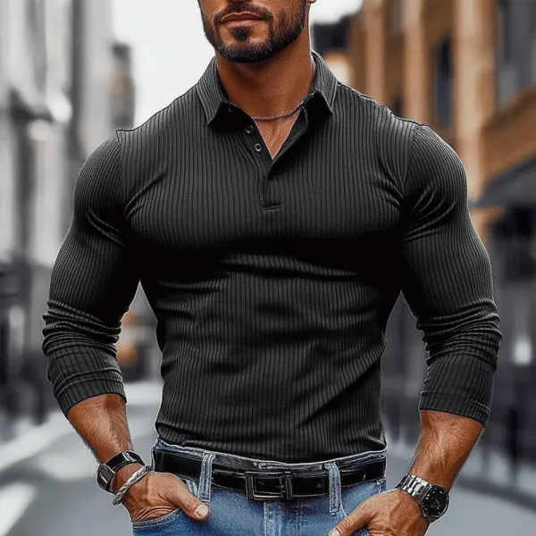 Modern Long Sleeve Collared Knit Striped Shirt
