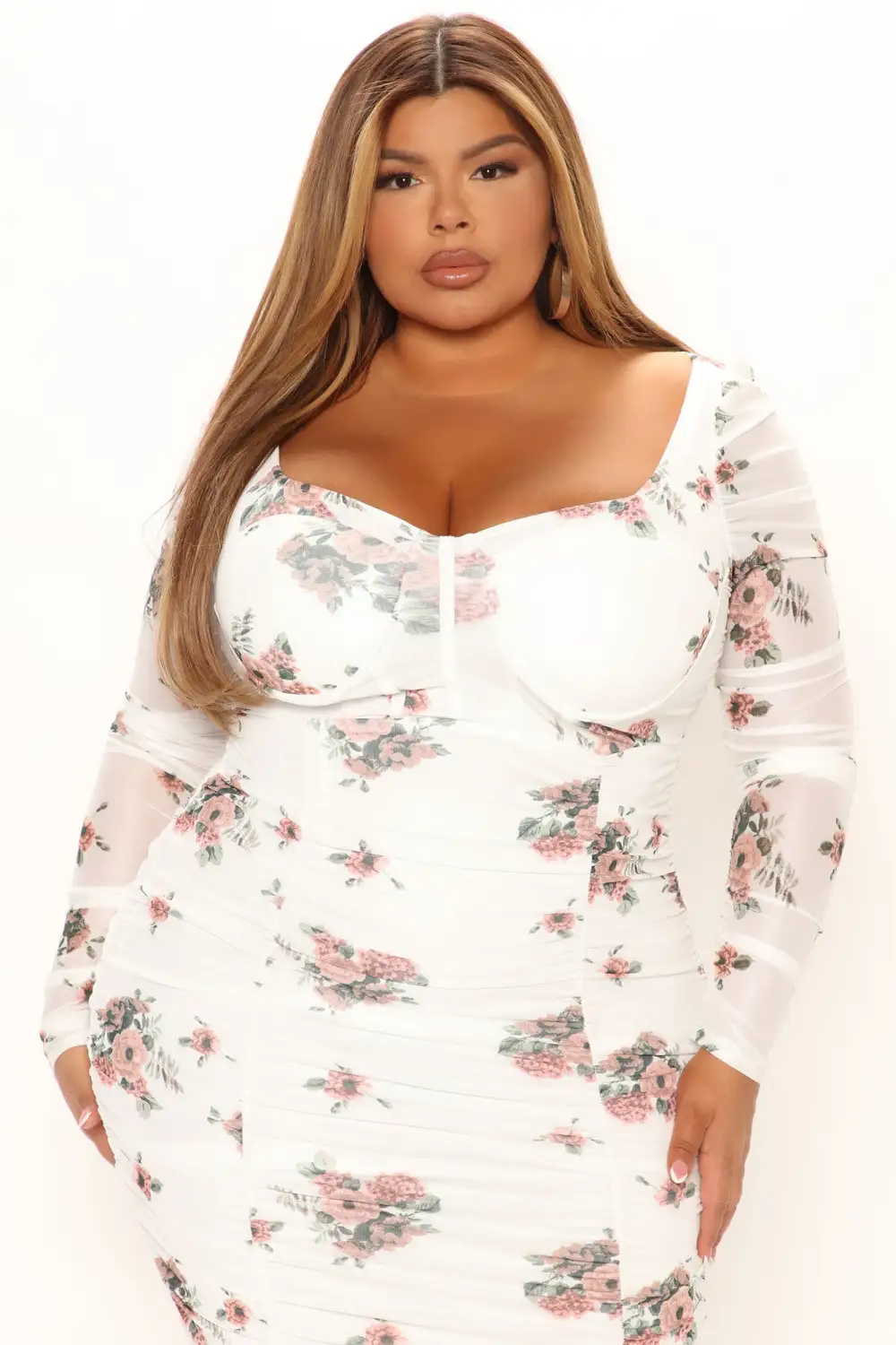 Bring Me Flowers Mesh Midi Dress - White