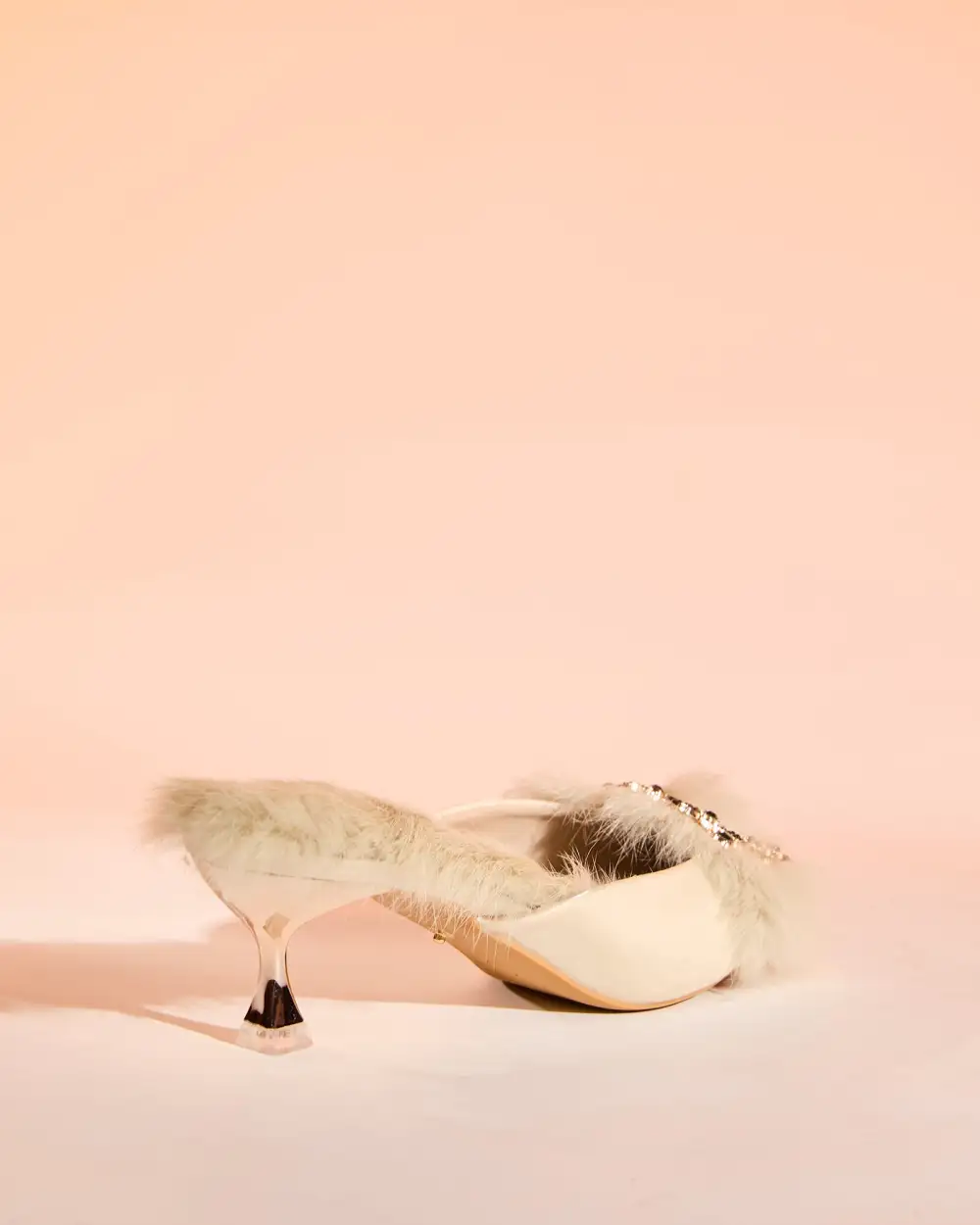 Faux Fur Satin Mules in Natural