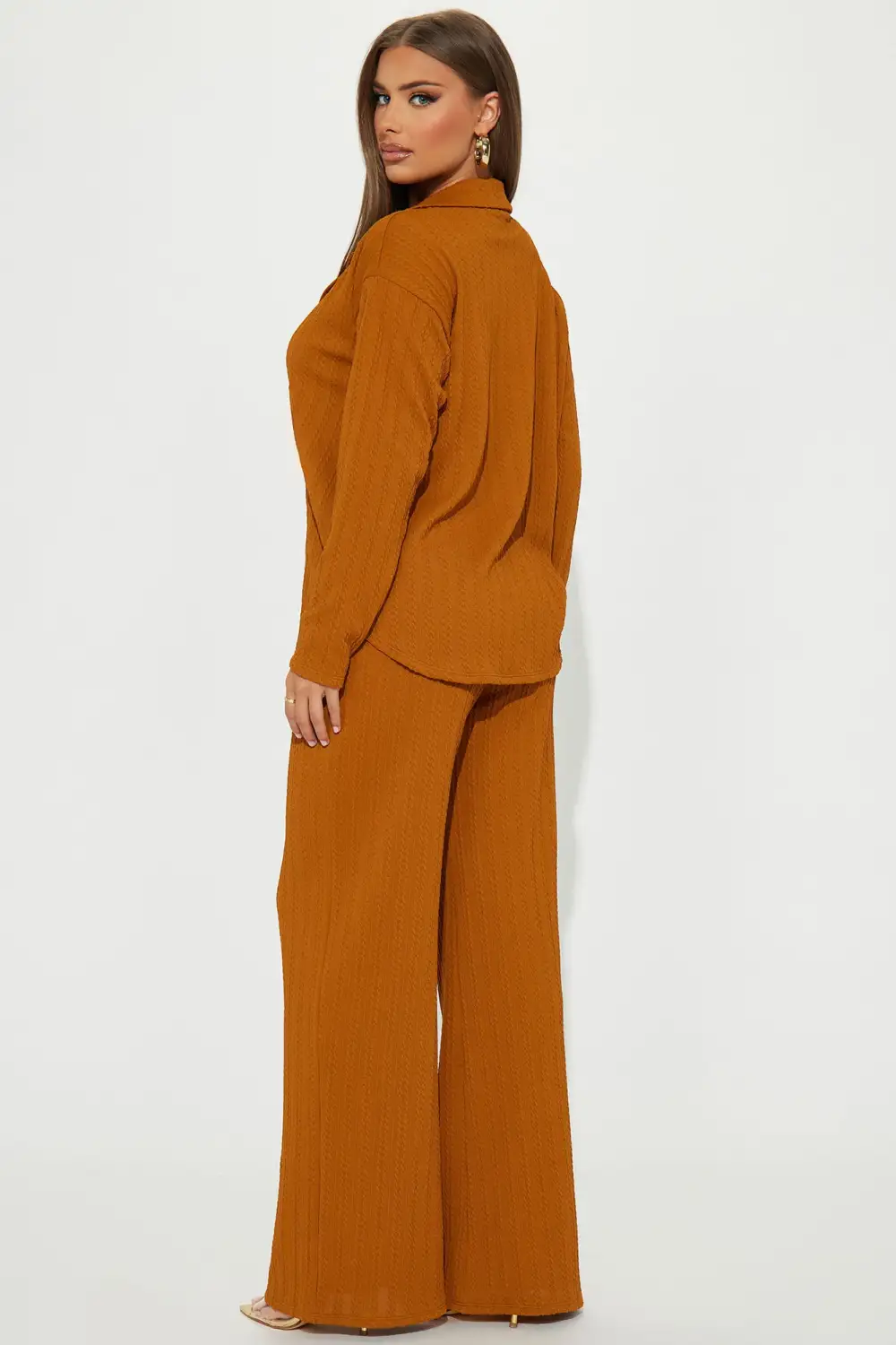 Everlasting Textured Pant Set - Brown