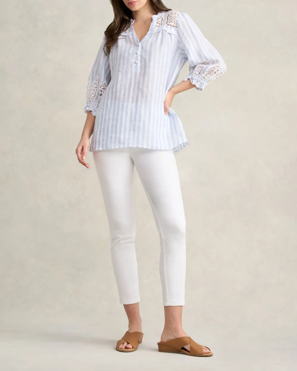 Gray Striped Cropped Pants For Fresh Casual Style