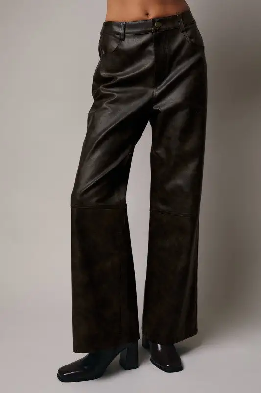 Faux Leather Wide Leg Pants
