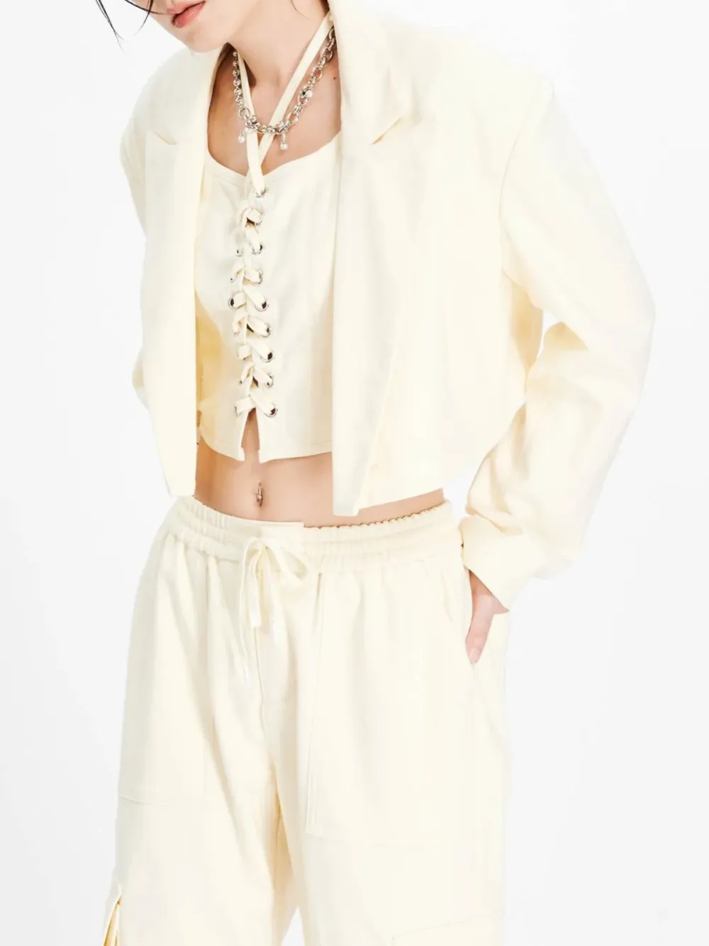 Cropped Tie - Front Blazer Jacket