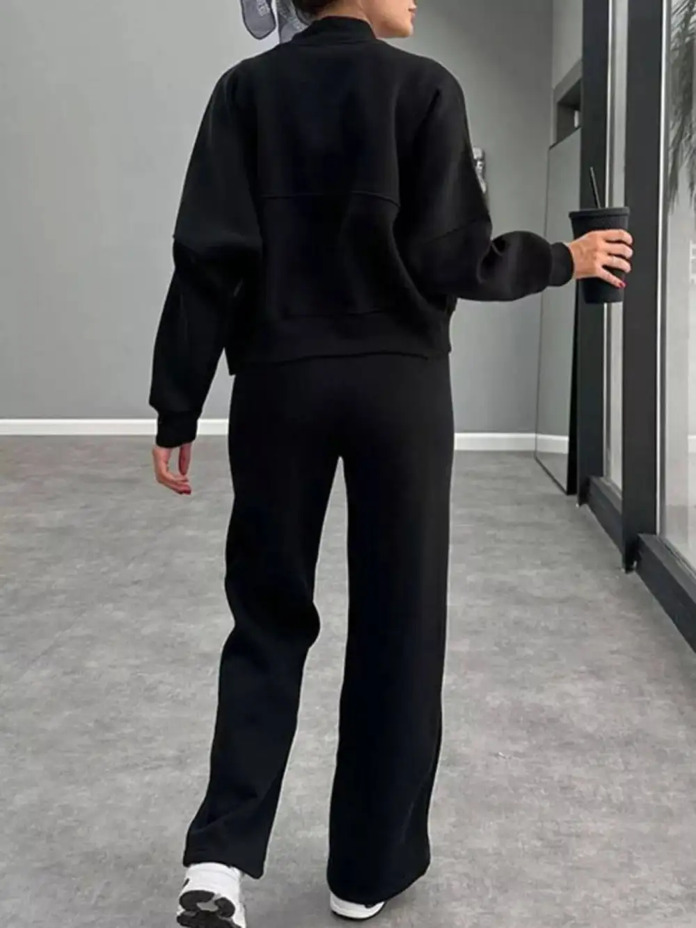 Zip Up Dropped Shoulder Outerwear and Pants Set