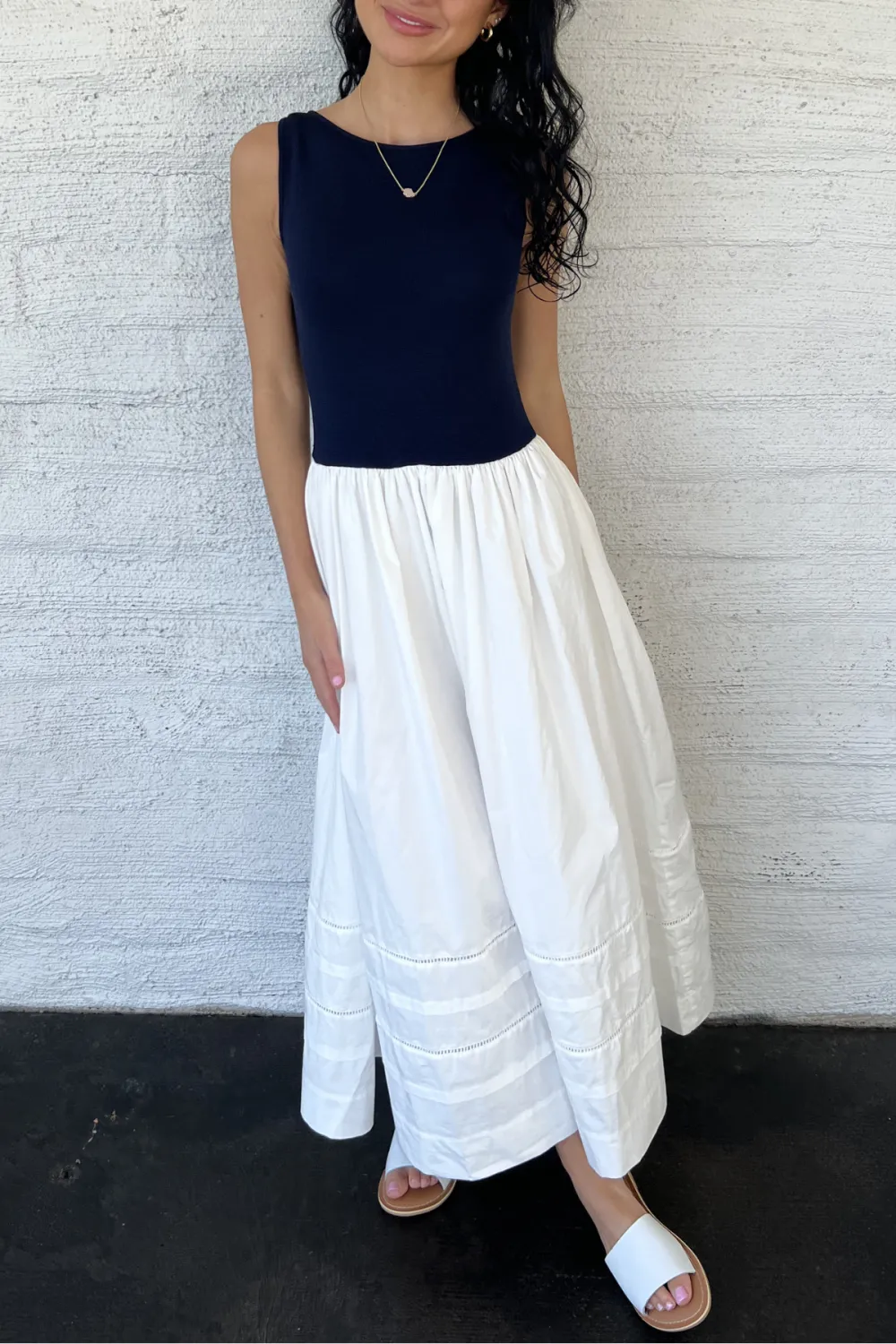 Sleeveless Mixed Media Midi Dress