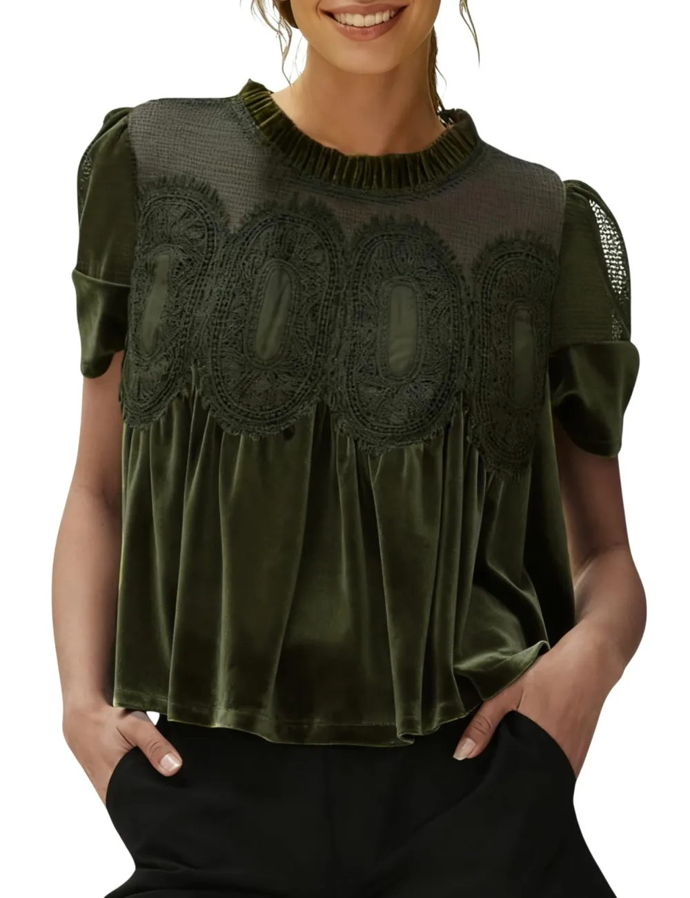 Mesh Embroidered Crewneck Top