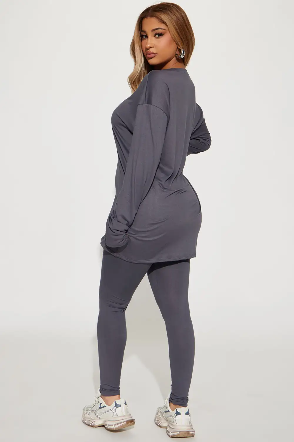 Weekend Vibes Long Sleeve Set - Charcoal