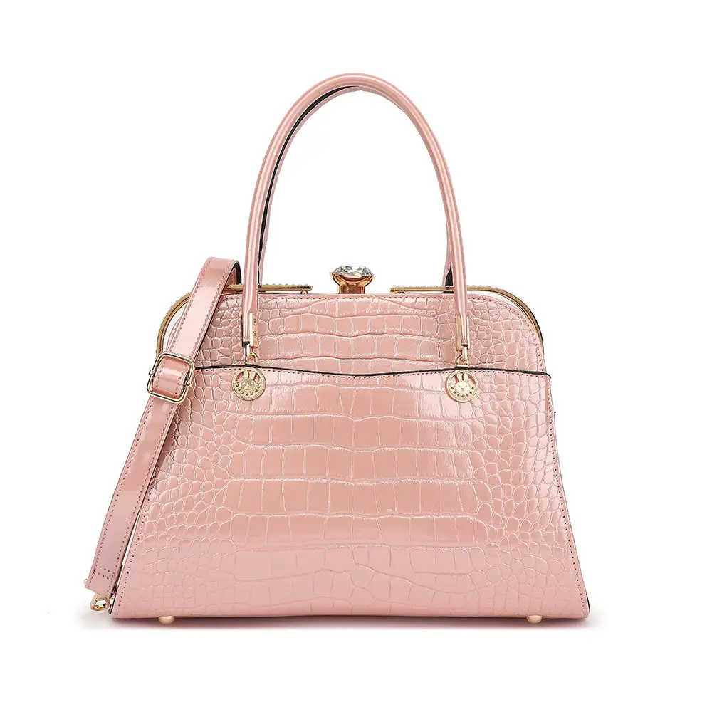 Croco Patent Satchel Bag