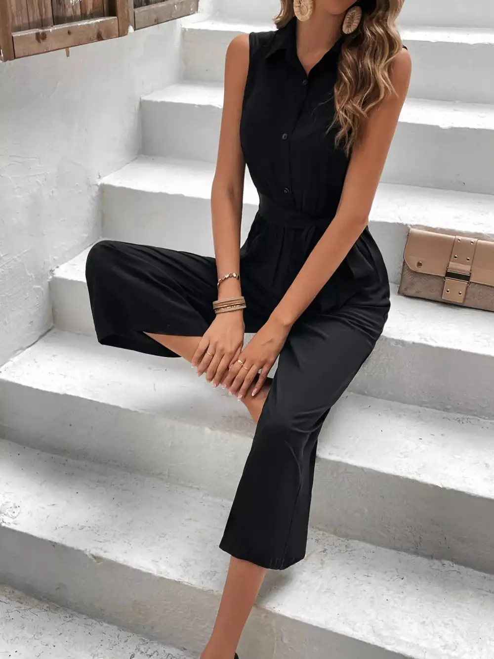 Boutique Wide Leg Sleeveless Jumpsuit