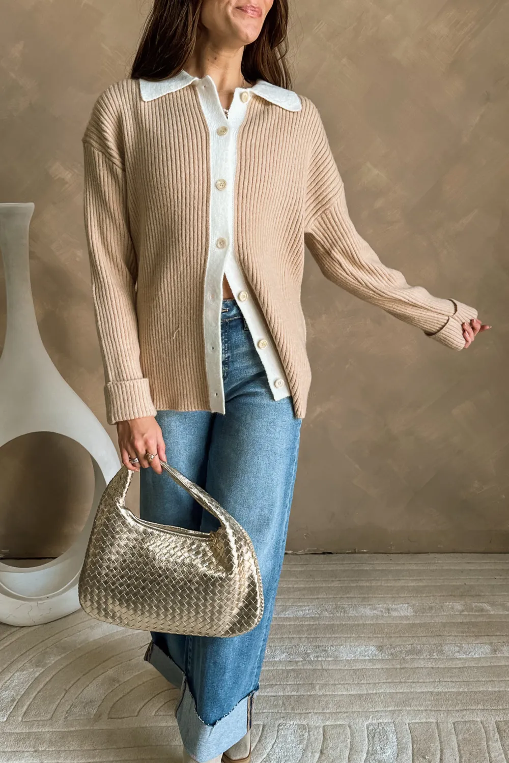 Dropped Shoulder Lapel Cardigan