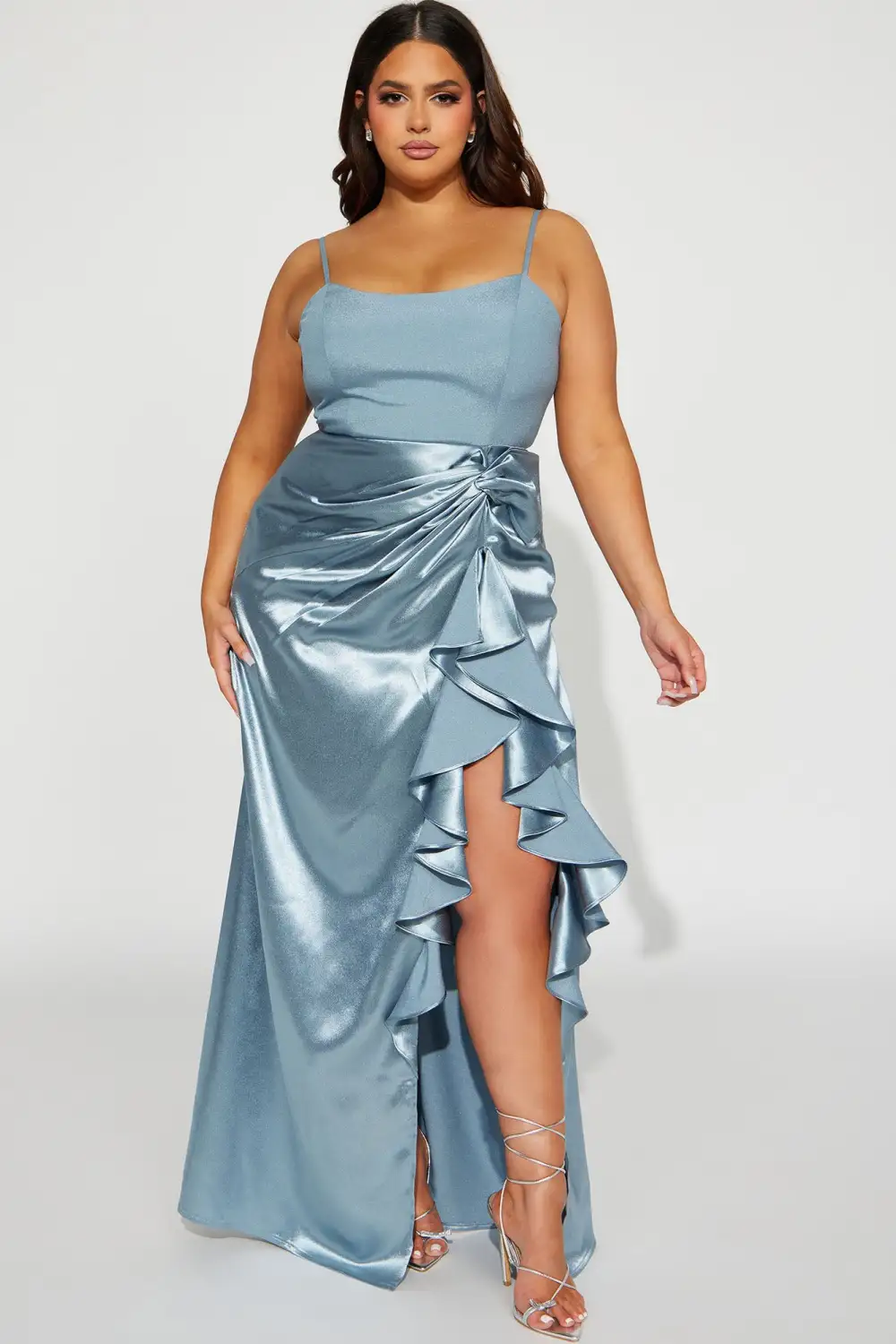 With Love Ruffle Satin Maxi Dress - Light Blue
