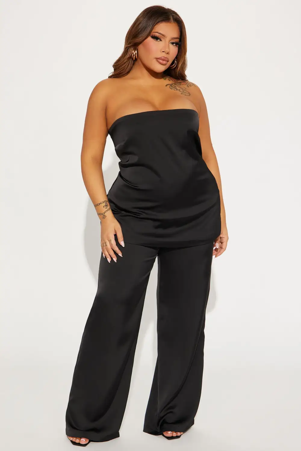 Natasha Satin Pant Set - Black