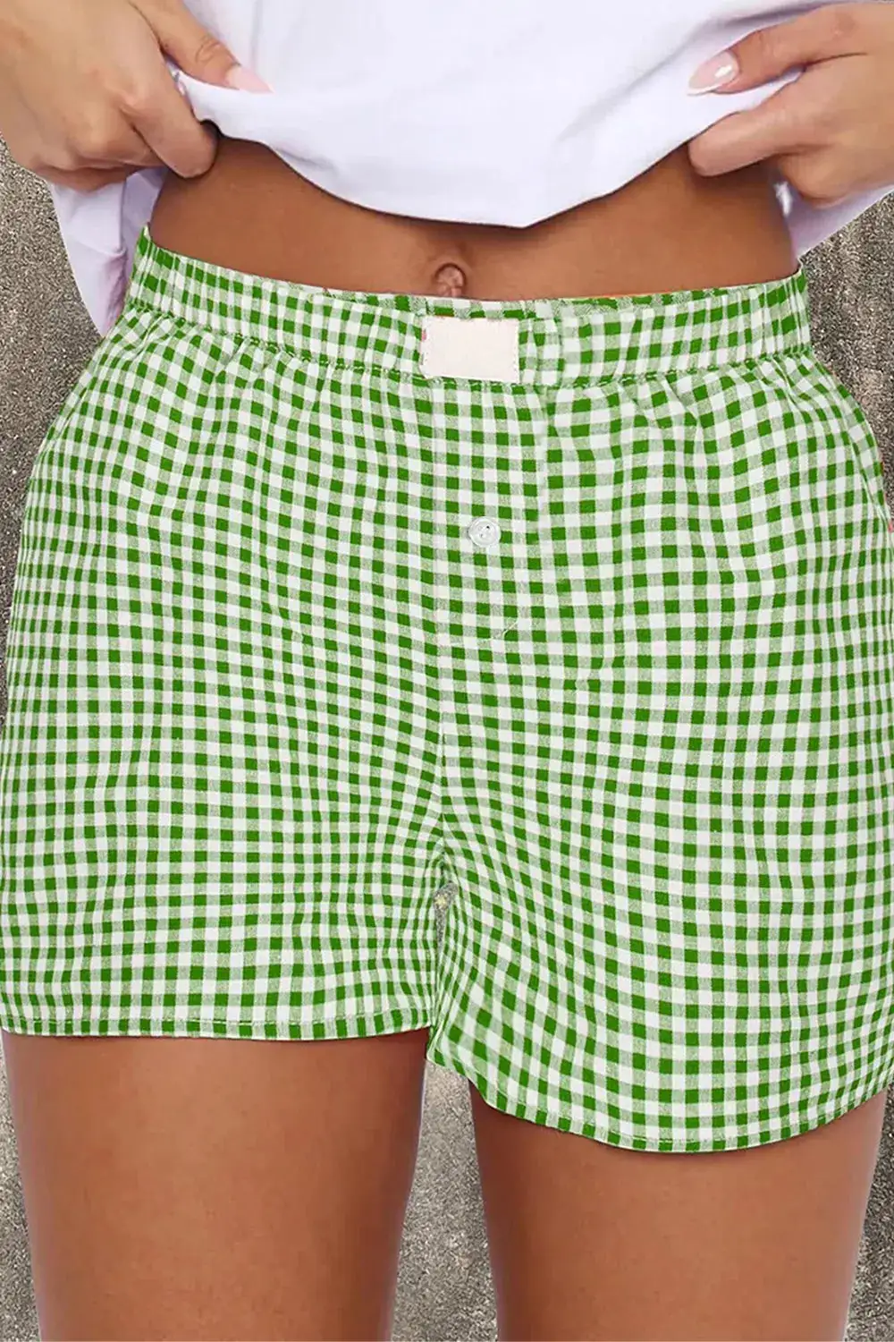Plaid Elastic Waist Shorts