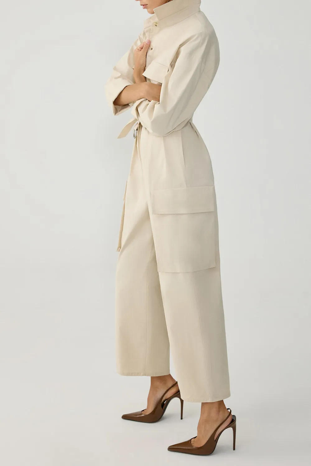 Long Sleeve Jumpsuit-Beige