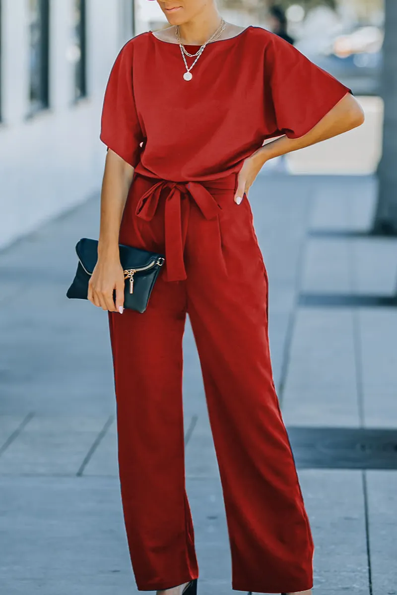 Belted Wide Leg Jumpsuit